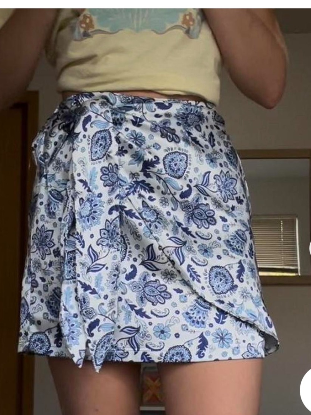 Sincerely Jules Blue Floral Wrap Mini Skirt Small